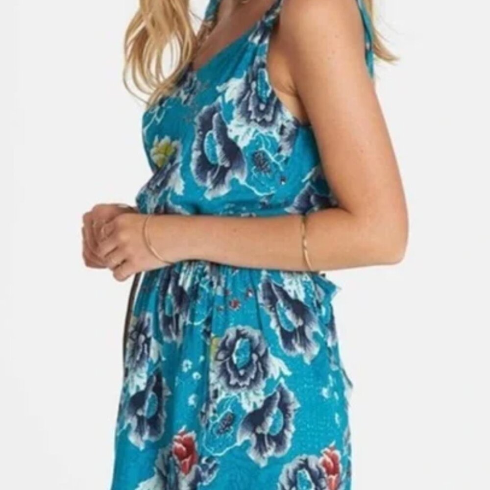 BILLABONG Blue Floral Ever Last Romper Jumpsuit Coverup Size Medium